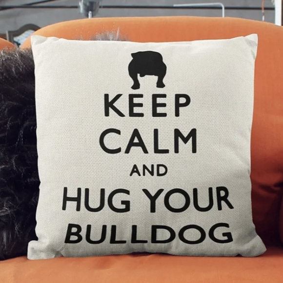 Bulldog velvet pillow, plus 2 linen pillow shams & stocking. New Bull dog decor - Picture 13 of 14